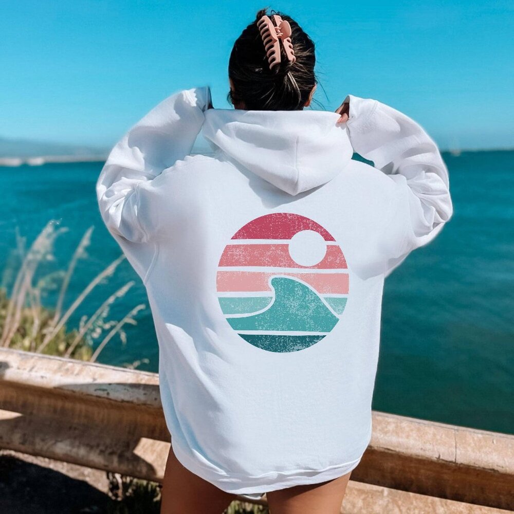 NWT Wave Hoodie by Loopty Loo Designs Size XL White Hooded Sweatshirt